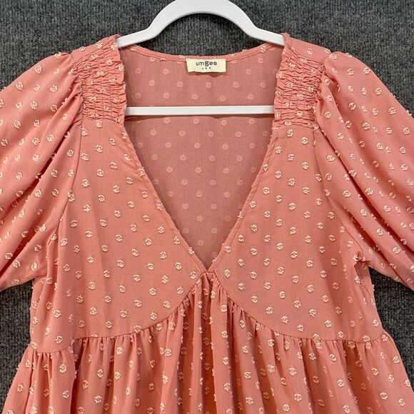 UMGEE Dress Womens M Pink Shift Short Sleeve Babydoll Coquette Fairy Cottagecore - Picture 2 of 6